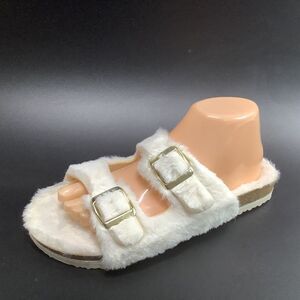 Womans Esmara Flats Sandals Slip On Shoes Off White Gold Tone Buckle EUR 39 US 8